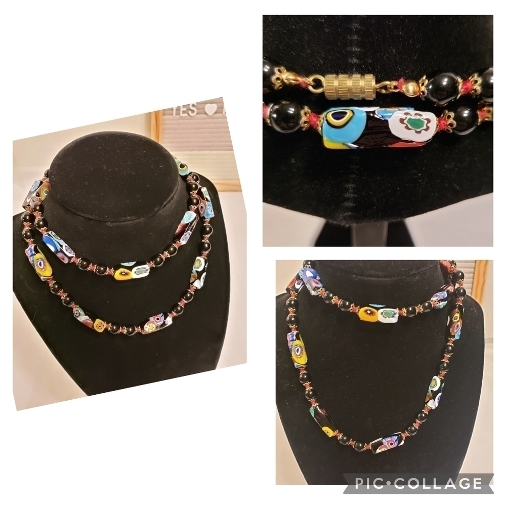 Vintage Italian Millefiori bead necklace art glass